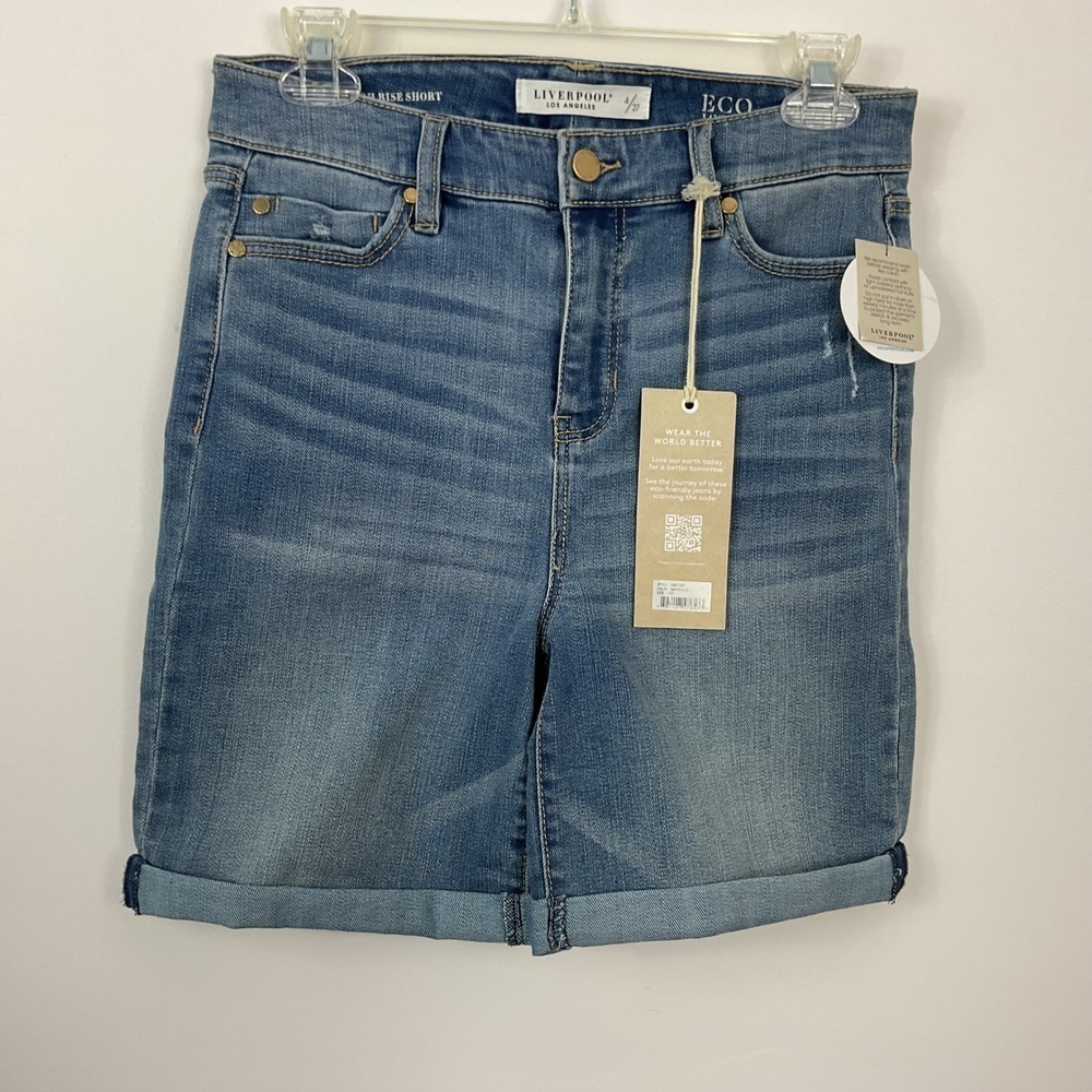Liverpool Kristy High Rise Denim Shorts Cuffed Distressed Women's Size 4